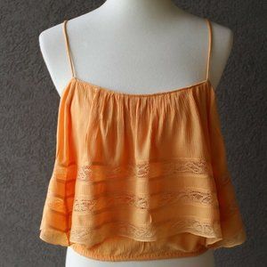 NWT Free People $68 Women Size S Home Again Cami Tank Top With Ties Lace Orange